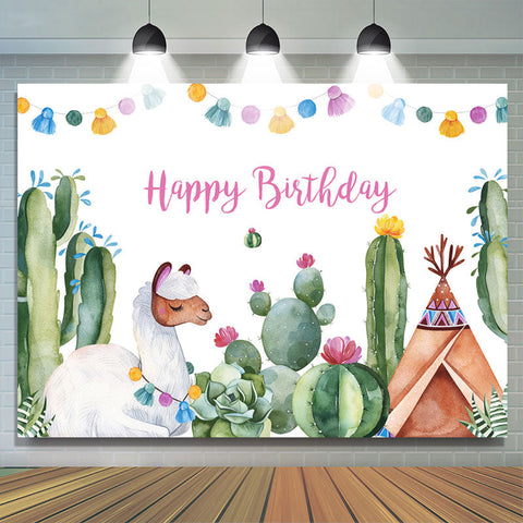 Toile de fond joyeux anniversaire alpaga et cactus pour bébé