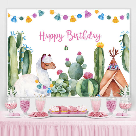 Toile de fond joyeux anniversaire alpaga et cactus pour bébé