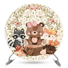 Feuilles florales animales Toile de fond ronde pour anniversaire