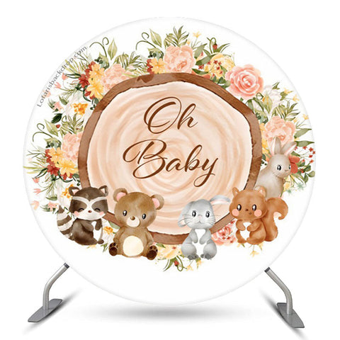 Animal Floral Bois Oh Baby Shower Toile de Fond Ronde