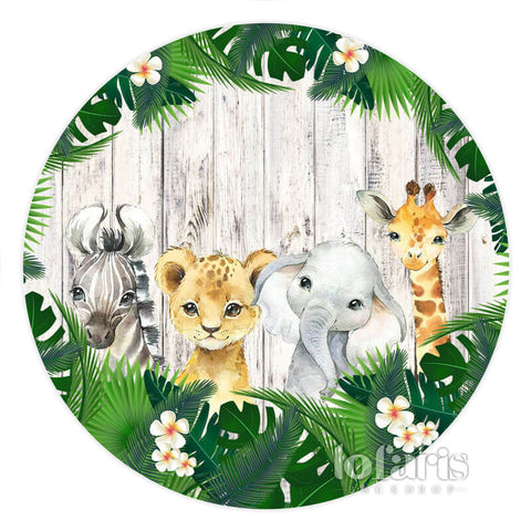 Feuilles d'animaux Safari Round Baby Shower Toile de fond