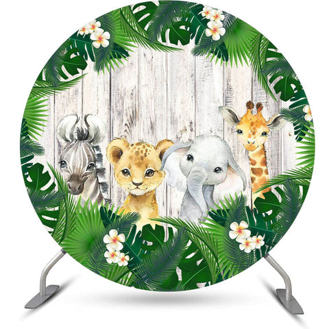 Feuilles d'animaux Safari Round Baby Shower Toile de fond