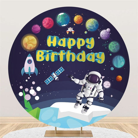 Astronaute Dans L'espace Thème Rond Joyeux Anniversaire Toile De Fond