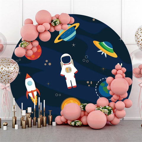 Astronautes dans l'espace thème cercle joyeux anniversaire toile de fond