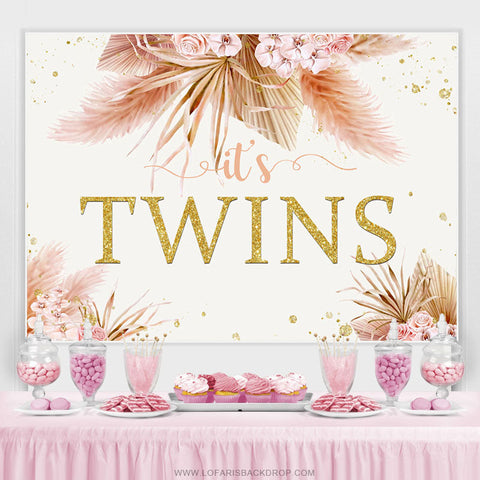 Feuilles d'automne avec des fleurs Twins Baby Shower Backdrop