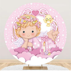 Bébé ange oiseau étoile rose nuage rond décors pour fille