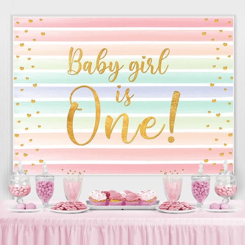 Baby Girl est une toile de fond à rayures arc-en-ciel pour anniversaire