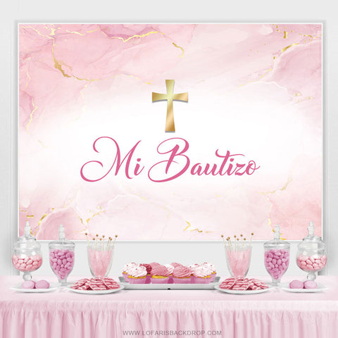 Bébé Rose Croix Mi Bautizo Baptême Toile de Fond Pour Les Filles