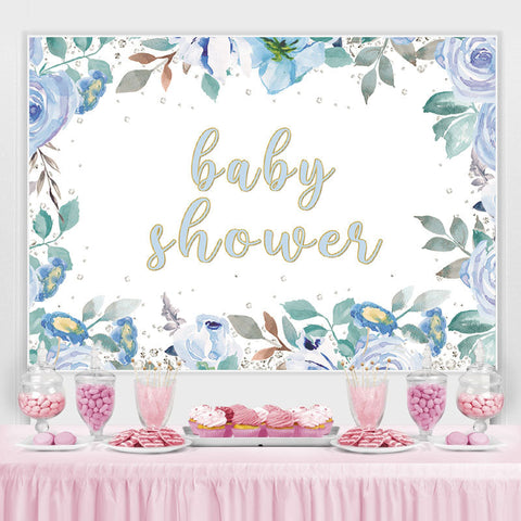 Baby Shower Blue Floral Glitter Backdrop pour garçon