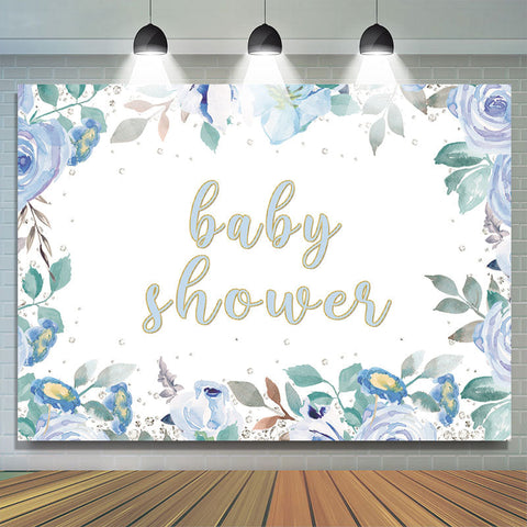 Baby Shower Blue Floral Glitter Backdrop pour garçon