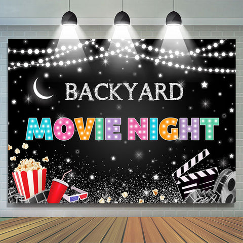 Backyard Movie Night Gitter Star et toile de fond de pop-corn