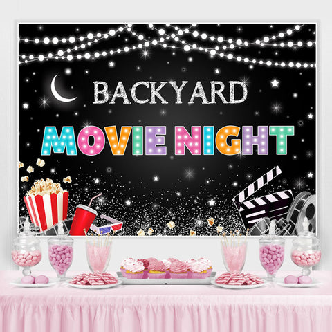 Backyard Movie Night Gitter Star et toile de fond de pop-corn