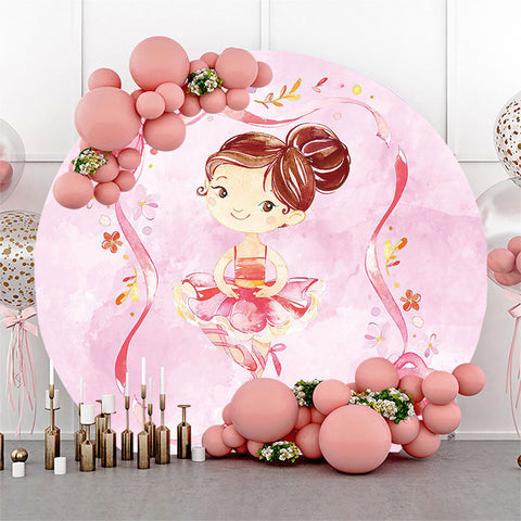 Couverture de toile de fond ronde Ballerina Floral Girls Party