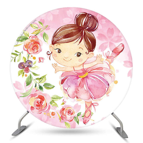 Couverture de toile de fond ronde florale Ballerina Girls Party