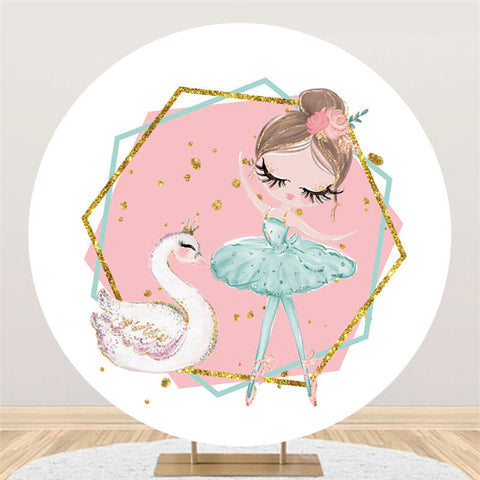 Fille de ballet avec toile de fond ronde en or scintillant rose cygne