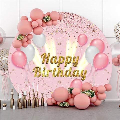 Ballons Et Toile De Fond D'anniversaire De Cercle Rose De Paillettes D'or