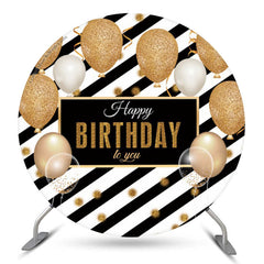 Toile de fond ronde d'anniversaire de rayures d'or noir de ballon