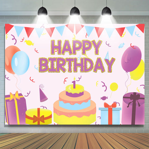 Ballon Gateau Cadeaux 1er Joyeux Anniversaire C¨¦l¨¦bration Toile De Fond