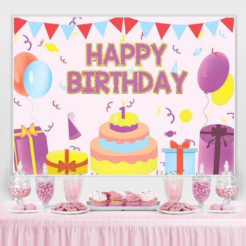 Ballon Gateau Cadeaux 1er Joyeux Anniversaire C¨¦l¨¦bration Toile De Fond