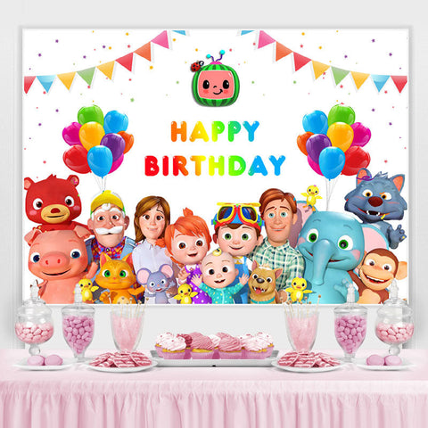 Toile de fond de décor de joyeux anniversaire de dessin animé de ballon pour la fête