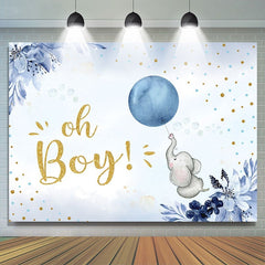 Ballon Bleu Éléphant Oh Boy Toile de Fond Photo pour Baby Shower