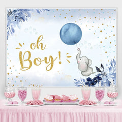 Ballon Bleu Éléphant Oh Boy Toile de Fond Photo pour Baby Shower