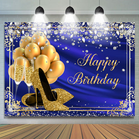 Ballon Talons Diamant Bleu Royal Joyeux Anniversaire Toile de Fond pour Femme