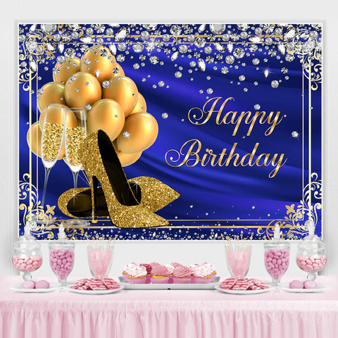 Ballon Talons Diamant Bleu Royal Joyeux Anniversaire Toile de Fond pour Femme