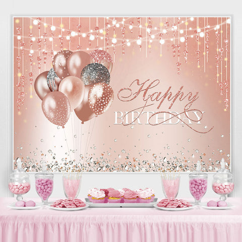 Ballon Rose Diamants Glitter Joyeux Anniversaire Toile de Fond