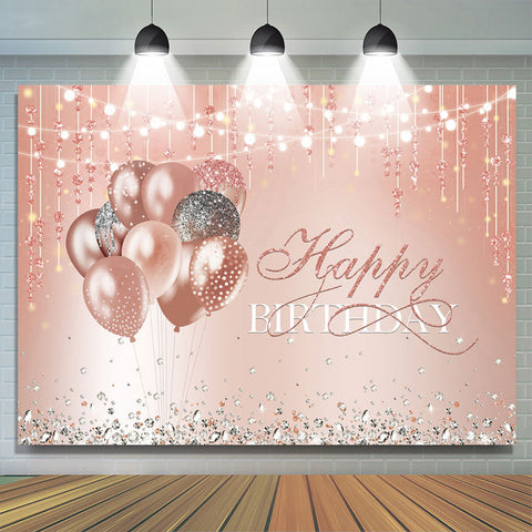 Ballon Rose Diamants Glitter Joyeux Anniversaire Toile de Fond