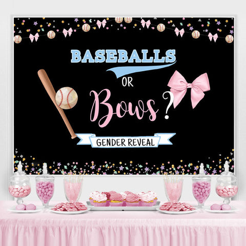 Fond de douche de bébé bleu ou rose avec des balles de baseball ou des arcs