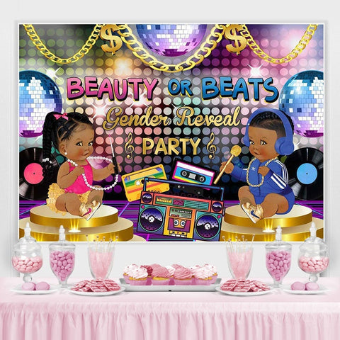 Toile de fond Beauty ou Beats Party pour baby shower