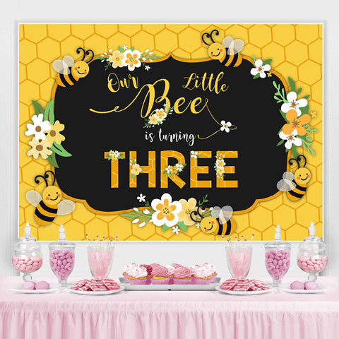 Abeille trois étés jaune joyeux 3e anniversaire toile de fond