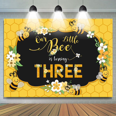 Abeille trois étés jaune joyeux 3e anniversaire toile de fond