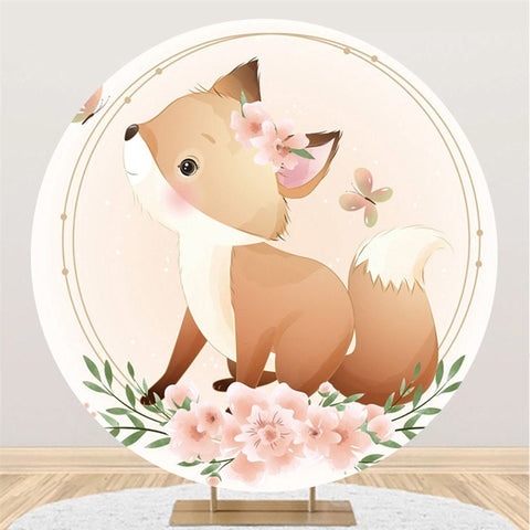 Fond De Cercle De Papillon De Fleurs Roses De Renard Mignon Beige