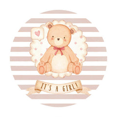 Toile de fond ronde pour fête prénatale, thème ours à rayures beige-blanc