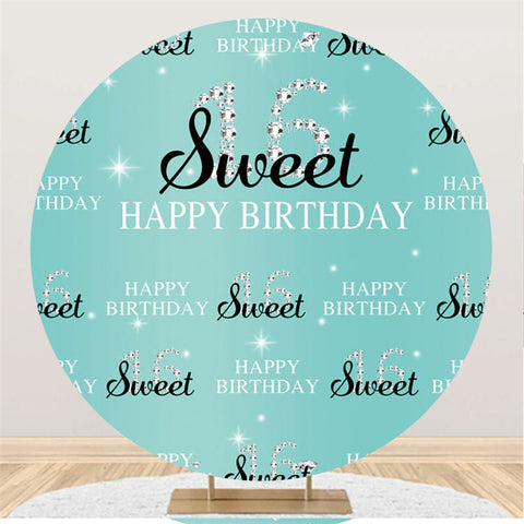 Toile de fond noir et bleu Sweet 16th Round Happy Birthday