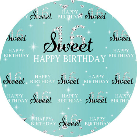 Toile de fond noir et bleu Sweet 16th Round Happy Birthday