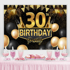 Toile de fond de f¨ºte d'anniversaire 30e ballon noir et or