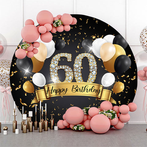 Ballons noir et or cercle 60e anniversaire toile de fond