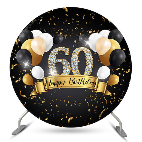 Ballons noir et or cercle 60e anniversaire toile de fond