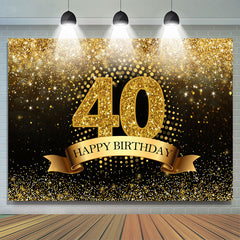Toile de fond du 40e anniversaire de Bokeh à paillettes noires et dorées