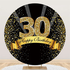 Décors ronds de joyeux 30e anniversaire de paillettes noires et dorées