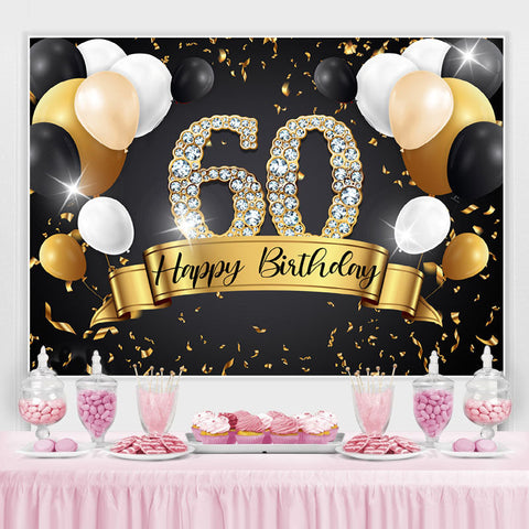 Toile de fond joyeux 60e anniversaire ballon noir et or