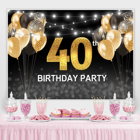 Toile de fond de f¨ote d'anniversaire 40e ballons noirs et dor¨|s