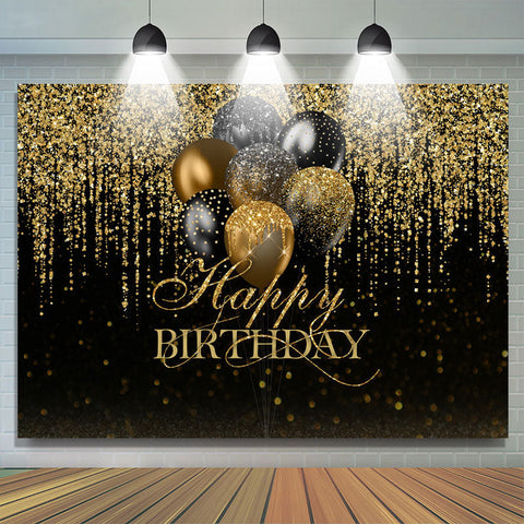 Toile de fond joyeux anniversaire ballon bokeh noir et dor¨¦