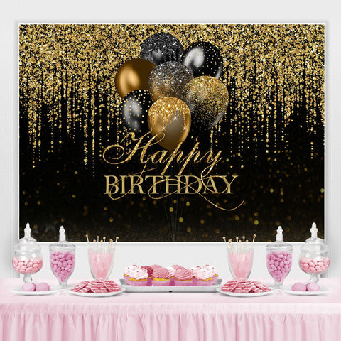 Toile de fond joyeux anniversaire ballon bokeh noir et dor¨¦