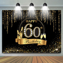 Toile de fond joyeux 60e anniversaire de paillettes noires et dorées