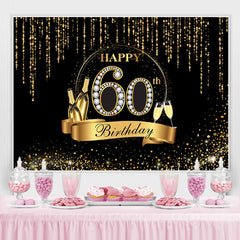 Toile de fond joyeux 60e anniversaire de paillettes noires et dorées