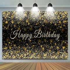 Toile de fond de fête d'anniversaire de paillettes noires et dorées